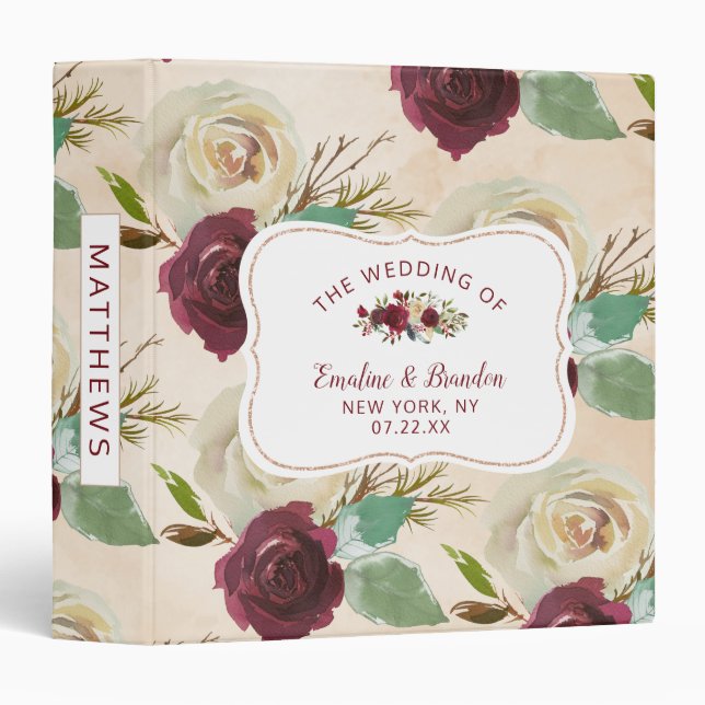 Mistletoe Manor Winter Floral Wedding Photo Album Binder (Front/Spine)