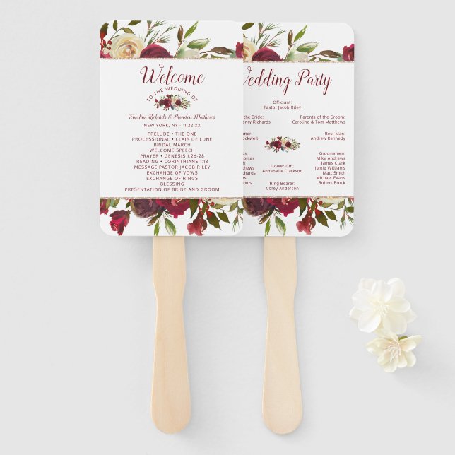Mistletoe Manor Winter Wedding Ceremony Program Hand Fan (Front and Back)