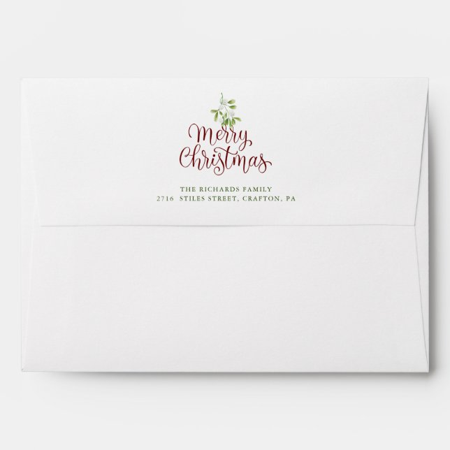 Mistletoe Merry Christmas Script Return Address Envelope (Back (Top Flap))
