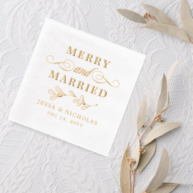 Mistletoe Merry & Married Christmas Wedding Foil Napkins (Insitu (wedding 2))
