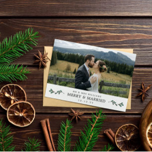Mistletoe Merry Married Photo Christmas Thank You Card