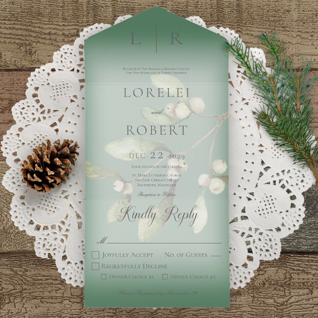 Mistletoe Modern Pine Green Dinner All In One Invitation (Creator Uploaded)