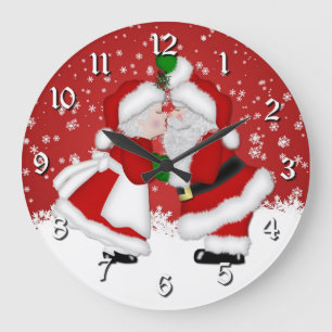 Mistletoe Père Noël Horloge murale de Noël