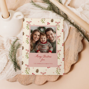 Mistletoe Pinecone Berry Pattern Photo  Holiday Card