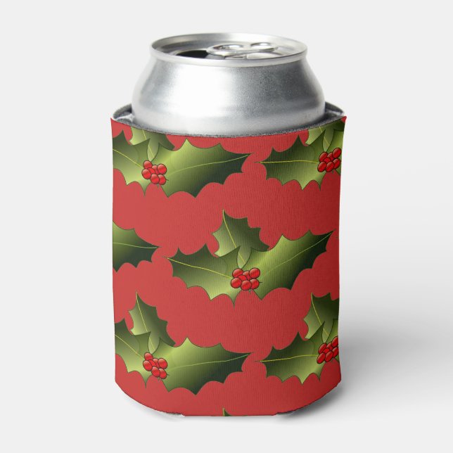 Mistletoe Red and Green Can Cooler (Can Front)