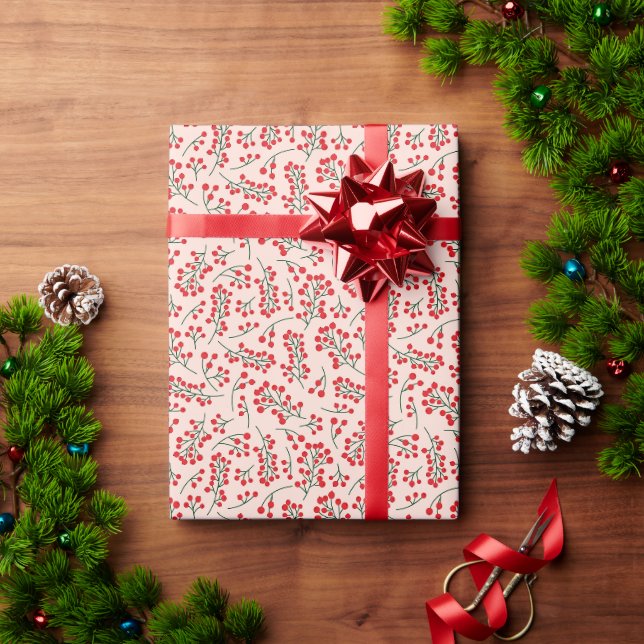Mistletoe Red Berries Christmas Wrapping Paper (Holiday Gift)