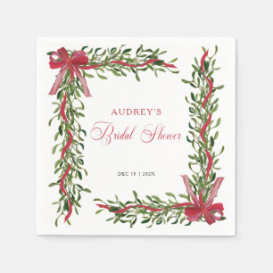 Mistletoe Red Bow Christmas Bridal Shower Napkin