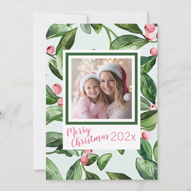 Mistletoe rose Joyeuse carte de Noël (Devant)