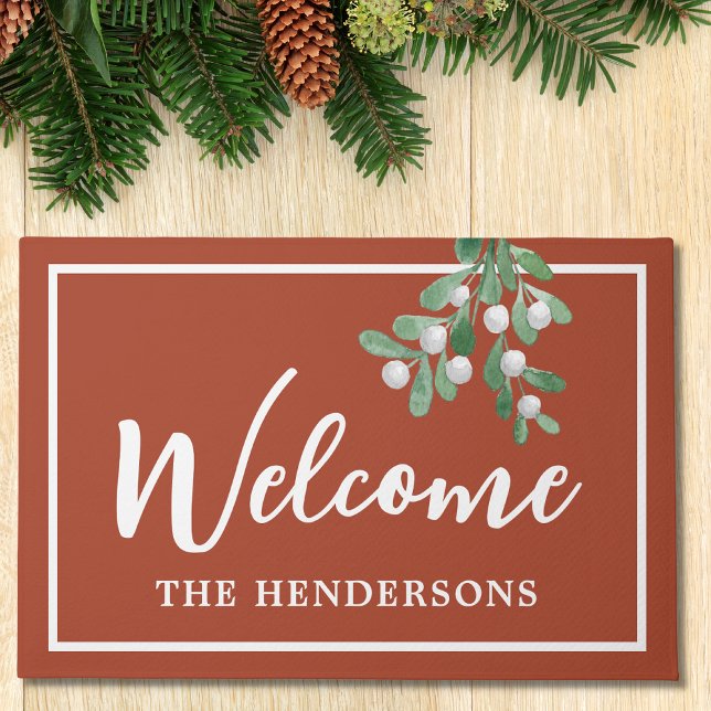 Mistletoe Rust Brown Welcome Christmas Doormat (Creator Uploaded)