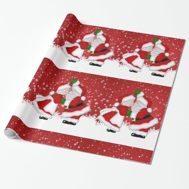Mistletoe Santa Wrapping Paper (Unrolled)