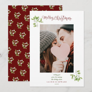 Mistletoe Script Merry Christmas Couples Photo Holiday Card