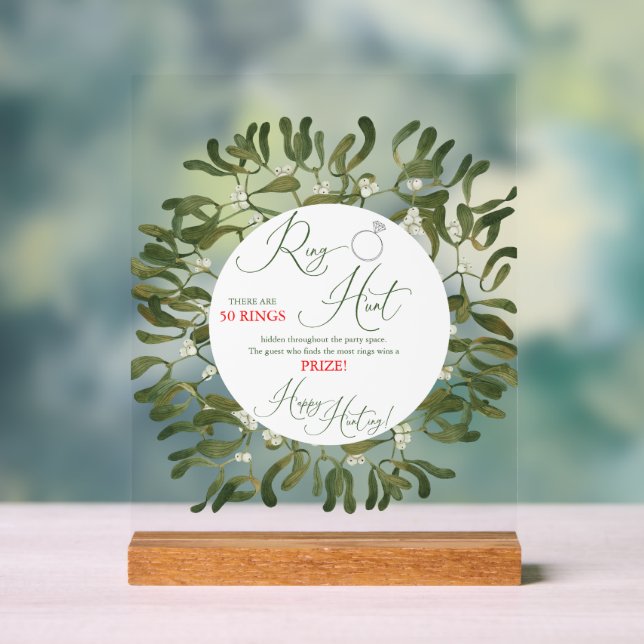 Mistletoe Script Ring Hunt Bridal Shower Game Acrylic Sign (Neutral)