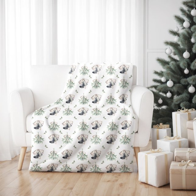 Mistletoe Silver Bells Christmas  Fleece Blanket (Mistletoe Silver Bells Christmas Holiday Blanket)