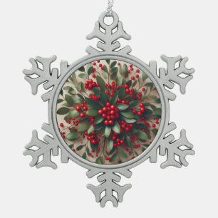 Mistletoe  snowflake pewter christmas ornament