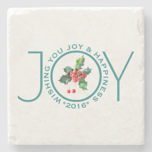 Mistletoe Watercolors & Text Joy Template Stone Coaster