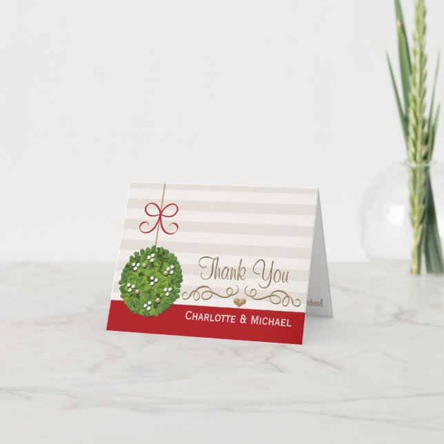 Mistletoe Wedding Christmas Thank You Cards (Front)