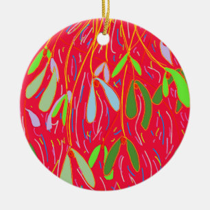 Mistletoe Whimsical, Red Ceramic Ornament