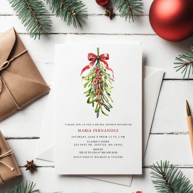 Mistletoe Winter Holidays Christmas Bridal Shower Invitation (Mistletoe Winter Holidays Christmas Bridal Shower Invitation)