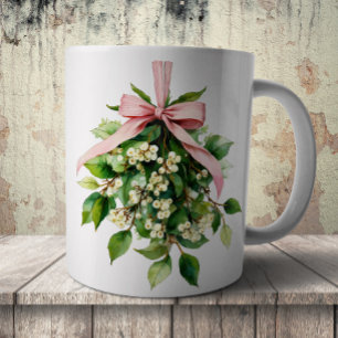 Mistletoe with Pink Ribbon Coffee Mug