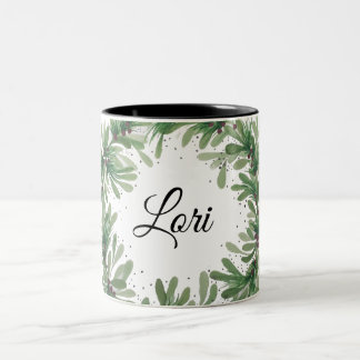 Mistletoe wreath monogram template Two-Tone coffee Mug