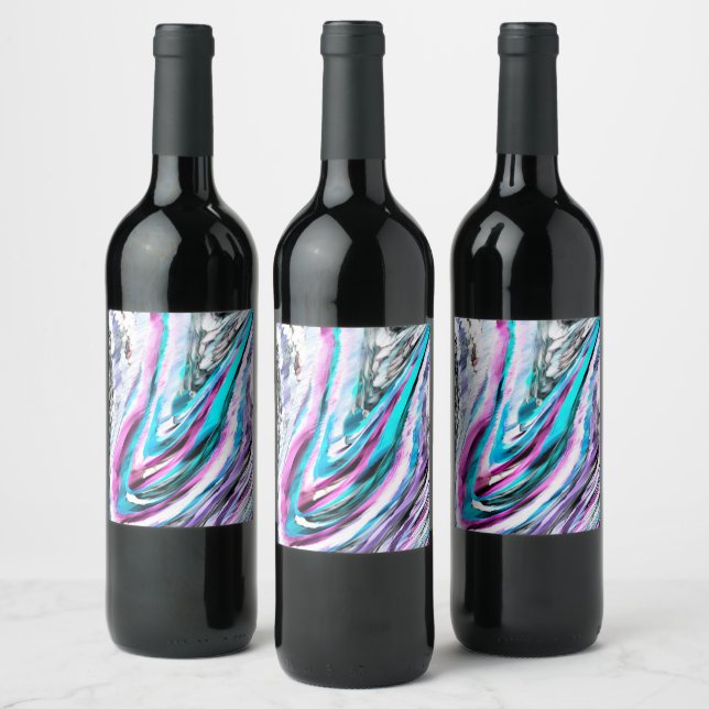 Misto de gradiente e chuviscado, ciano e pink wine label (Bottles)