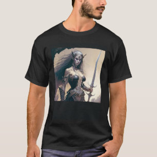 Mistress of the Shadows Female Dark Elf Warrior T-Shirt