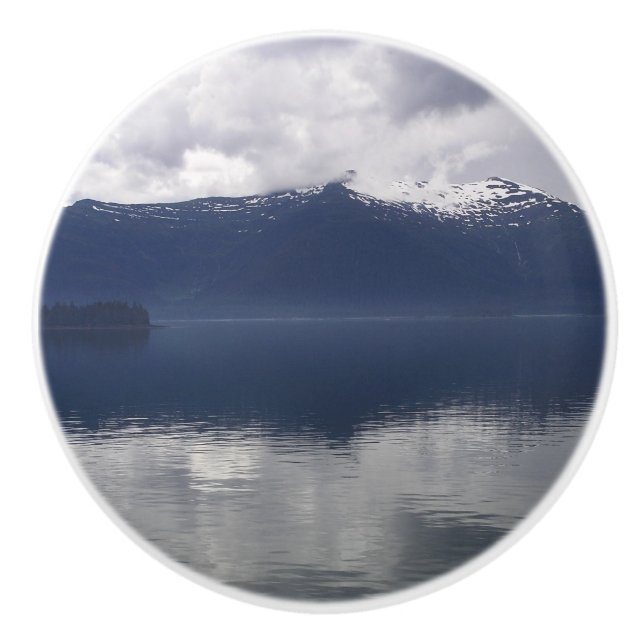 Misty Alaskan Sea in Shades of Blue Ceramic Knob (Front)