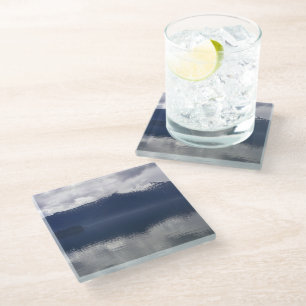 Misty Alaskan Sea in Shades of Blue Glass Coaster