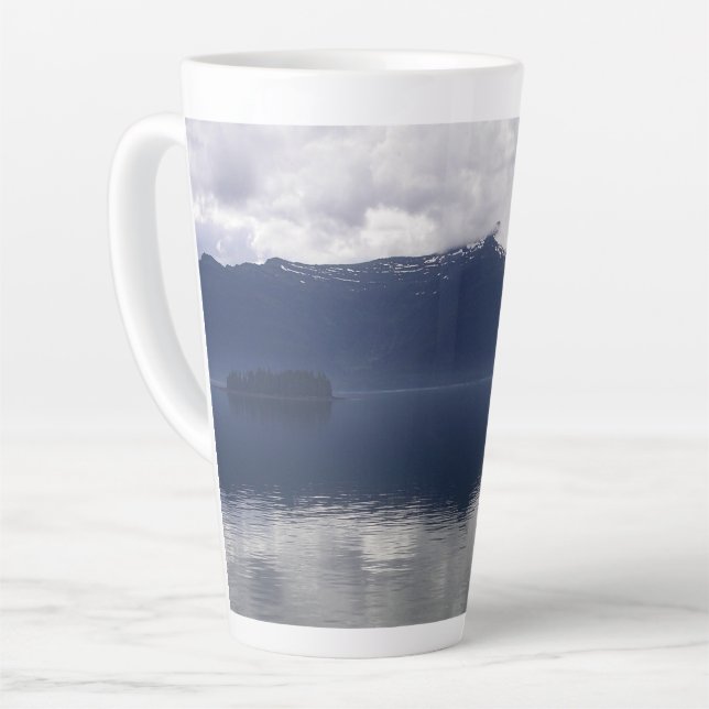 Misty Alaskan Sea in Shades of Blue Latte Mug (Left Angle)