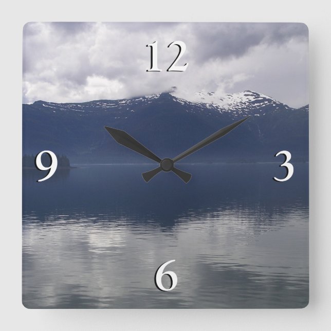 Misty Alaskan Sea in Shades of Blue Square Wall Clock (Front)