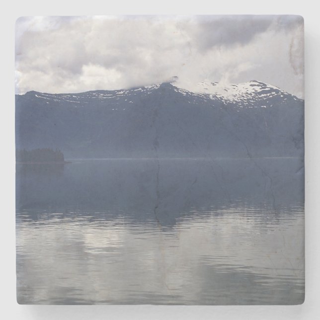 Misty Alaskan Sea in Shades of Blue Stone Coaster (Front)