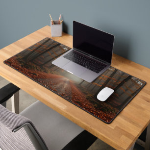 Misty Autumn Forest Path Desk Mat