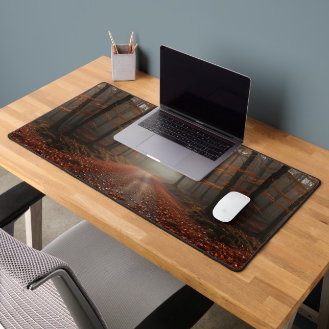 Misty Autumn Forest Path Desk Mat (Office 2)