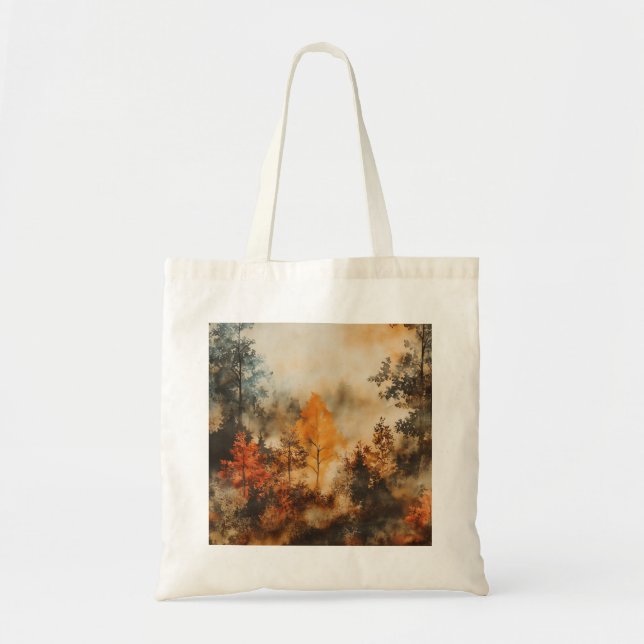 Misty Autumn Forest Tote Bag (Front)