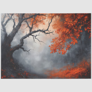 Misty Autumn Forest with Crimson Leaves Decoupage Tissue Paper