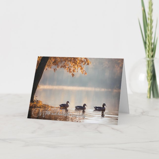Misty Autumn Lake With Ducks Sympathy Card (Front)