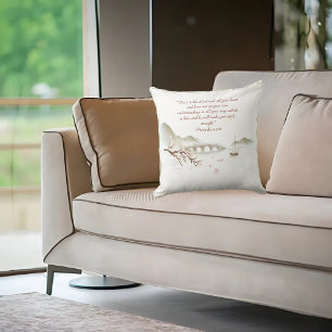 Misty Blossom Crossing Bible Verse Throw Pillow