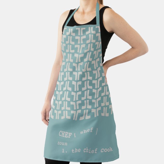 misty blue CHEF Mud Cloth Tribal Africa Pattern Apron (Insitu)