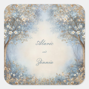 Misty Blue Filigree Ethereal Forest Wedding Square Sticker