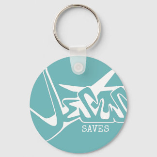 Misty Blue Graffiti Jesus Saves Keychain