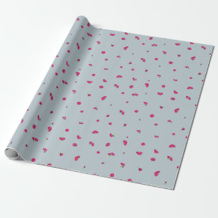 Misty Blue Japanese Red Cosmos Floral Pattern Wrapping Paper