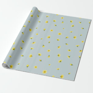 Misty Blue Japanese Winter Cosmos Floral Pattern Wrapping Paper