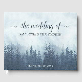 Misty Blue Mountains & Pines Rustic Wedding Guest Book