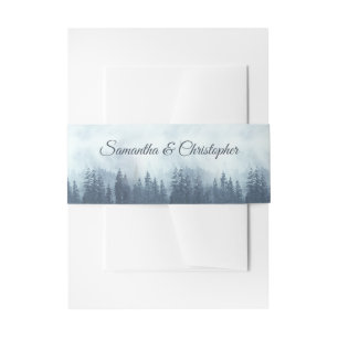 Misty Blue Pine Tree Forest Rustic Wedding Invitation Belly Band