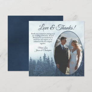 Misty Blue Pine Trees Rustic Wedding Oval Photo Thank You Card