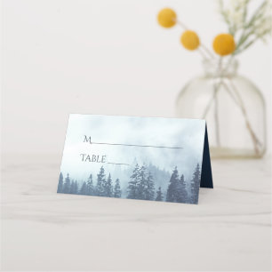 Misty Blue Pine Trees Rustic Wedding Write-In Place Card