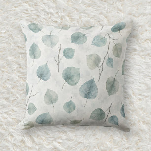 Misty Blue Quaking Aspen Leaf Pattern Throw Pillow