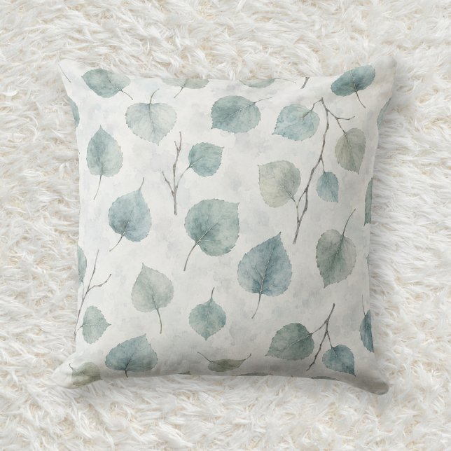 Misty Blue Quaking Aspen Leaf Pattern Throw Pillow (Creator Uploaded)