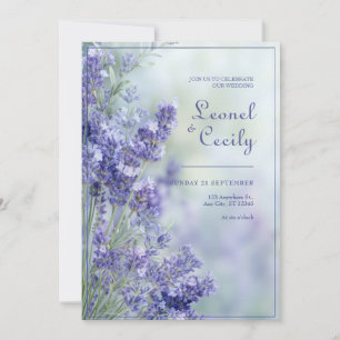 Misty Blue Romantic Lavender Frame Invitation