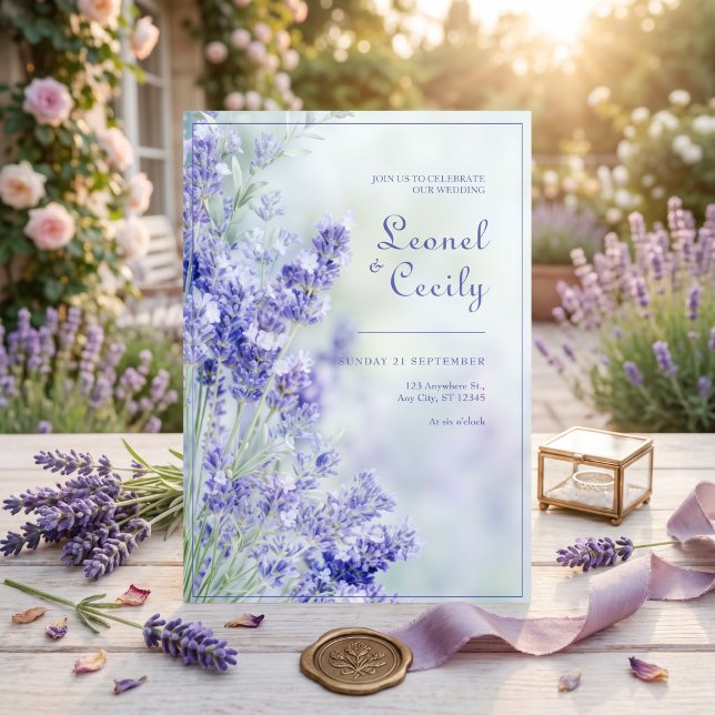 Misty Blue Romantic Lavender Frame Invitation (Creator Uploaded)